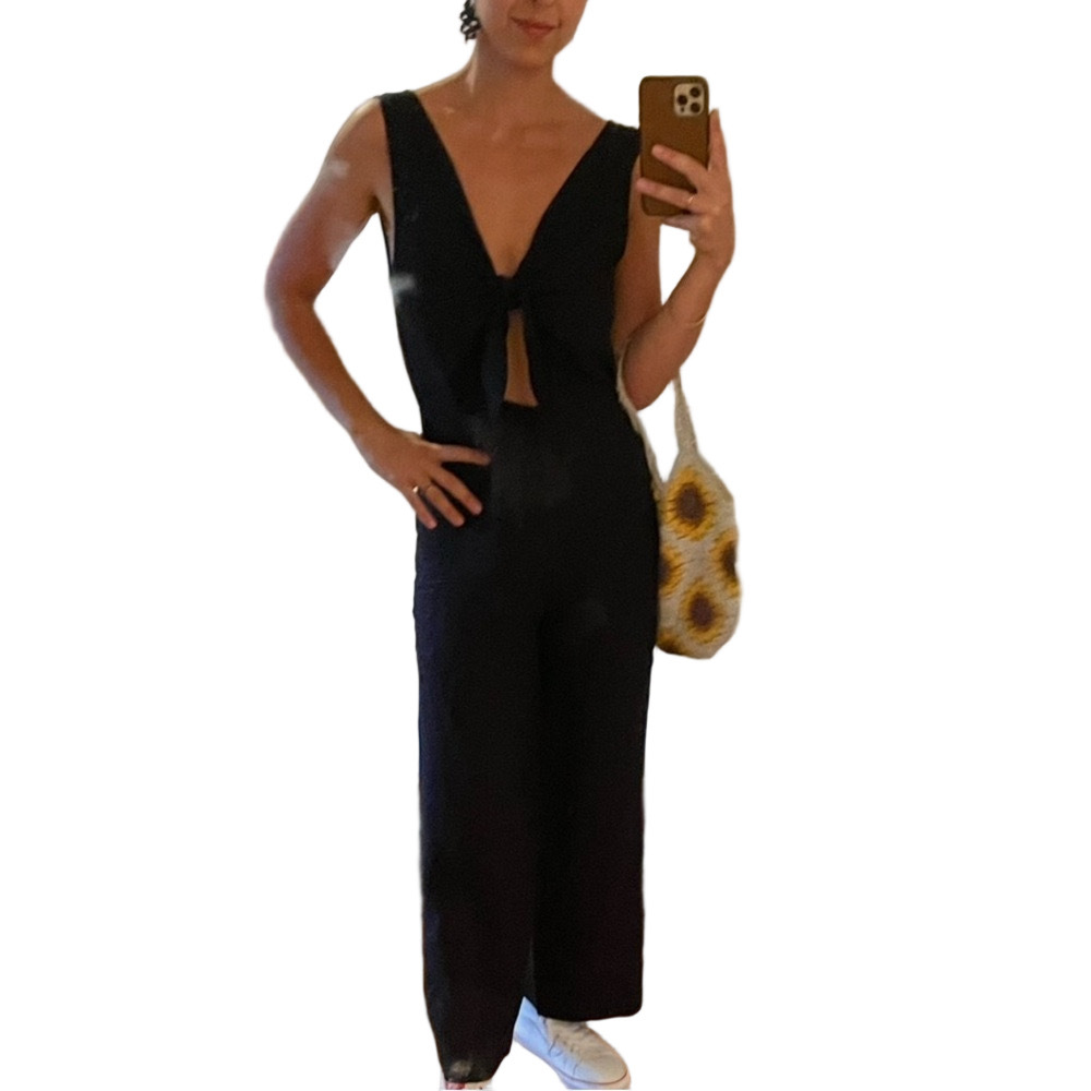 Arkitaip Black Linen Tie Front Jumpsuit - S